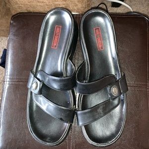 Cute black leather Harley Davidson sandals